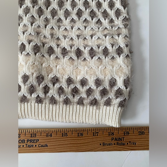 STEFANEL Winter Sweater Women, Light Color cream , white size M Honeycomb design - Picture 9 of 16